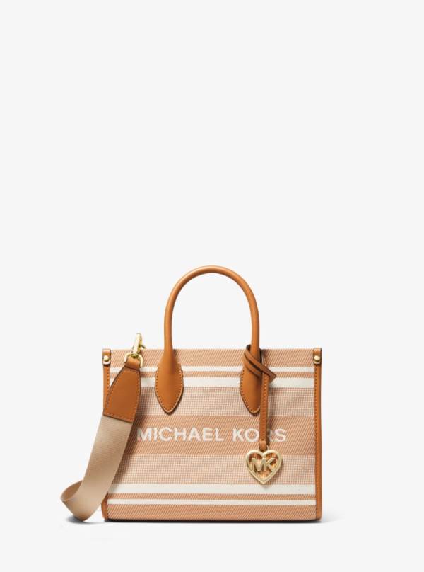 Damske Prenosná Taška Michael Kors Mirella Small Striped Cotton Canvas Žlté Biele Pruhované - Kabelky Michael Kors Lacne | JNKZR-3481